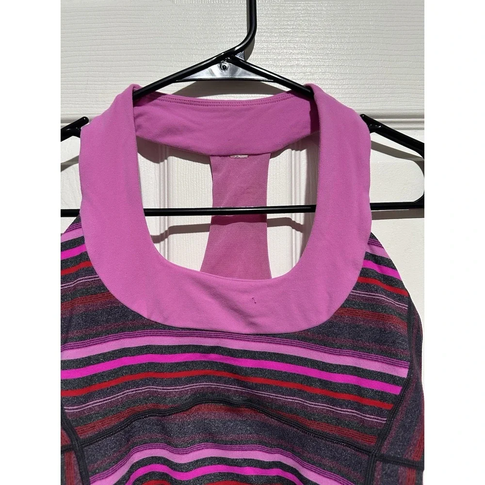 Lululemon scoop neck tank top Striped Paris Pink 6 - Picture 2 of 7